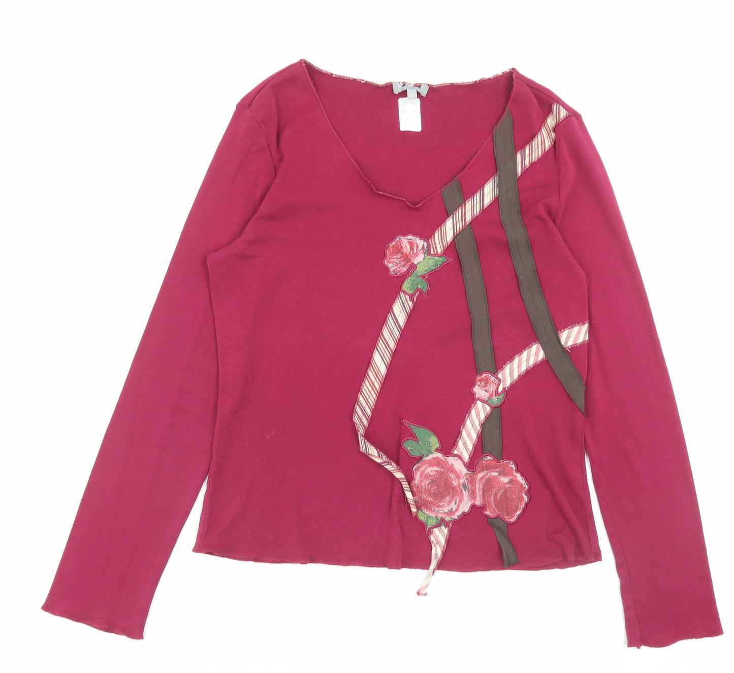 Preworn Womens Purple Cotton Basic T-Shirt Size 12 V-Neck