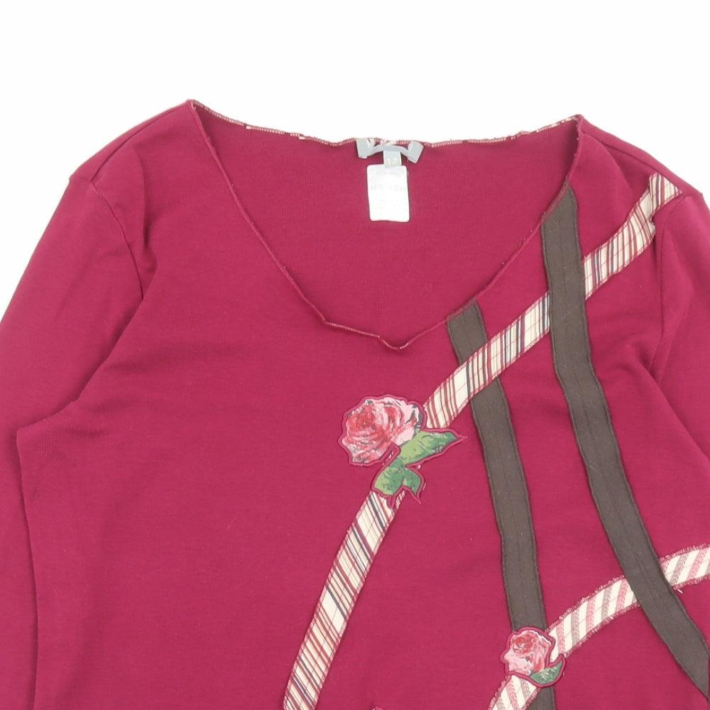 Preworn Womens Purple Cotton Basic T-Shirt Size 12 V-Neck