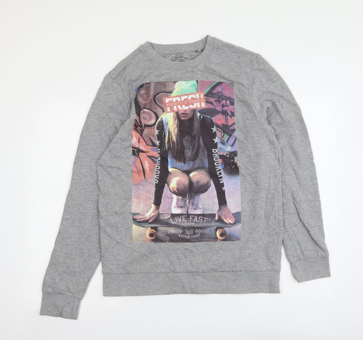 New Look Womens Grey Cotton Pullover Sweatshirt Size L Pullover