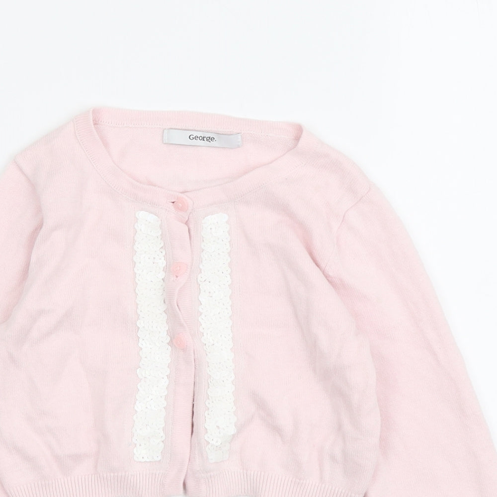 George Girls Pink Round Neck Cotton Cape Jumper Size 3-4 Years Button