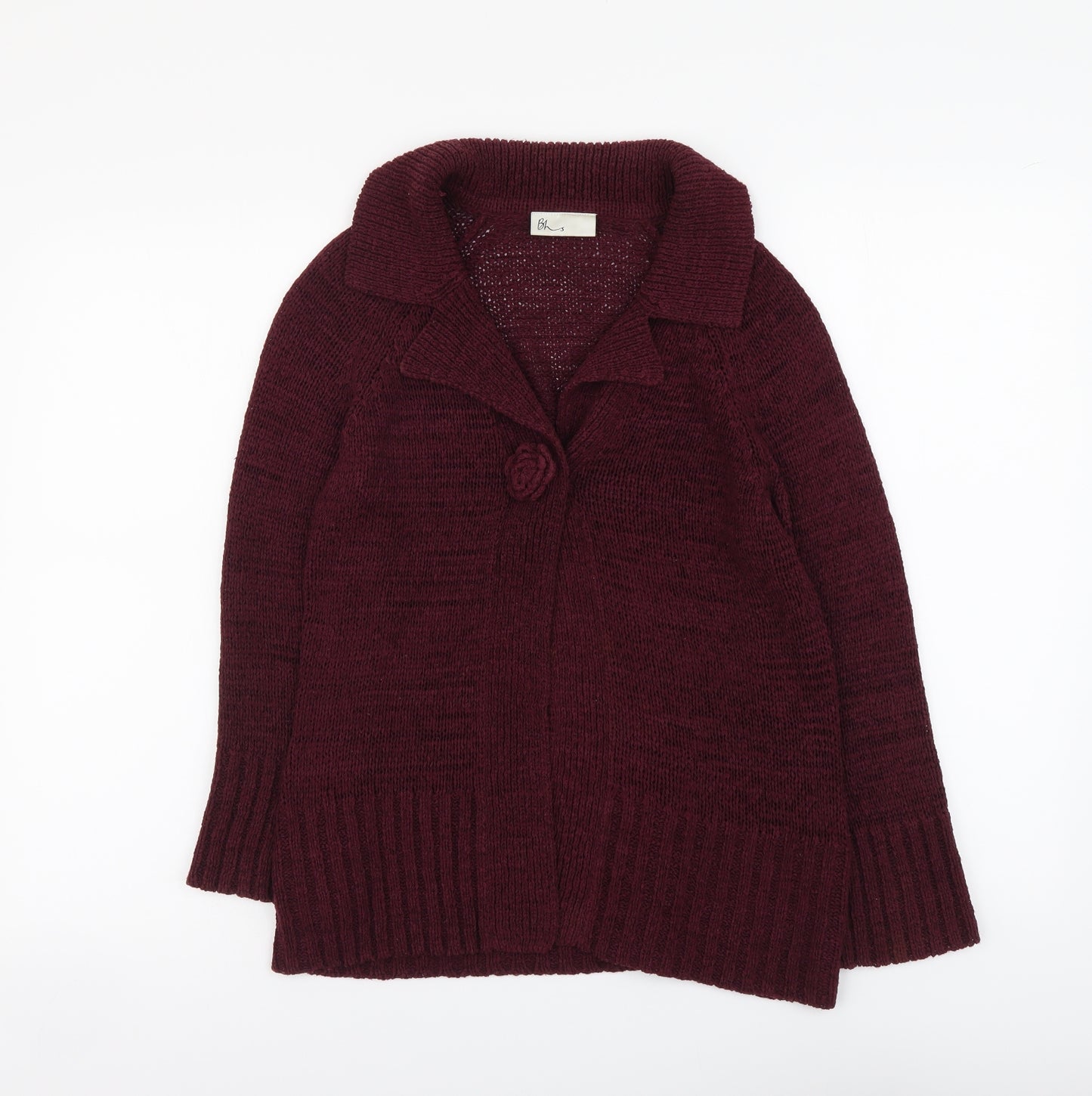 BHS Womens Red Round Neck Acrylic Cardigan Jumper Size 10