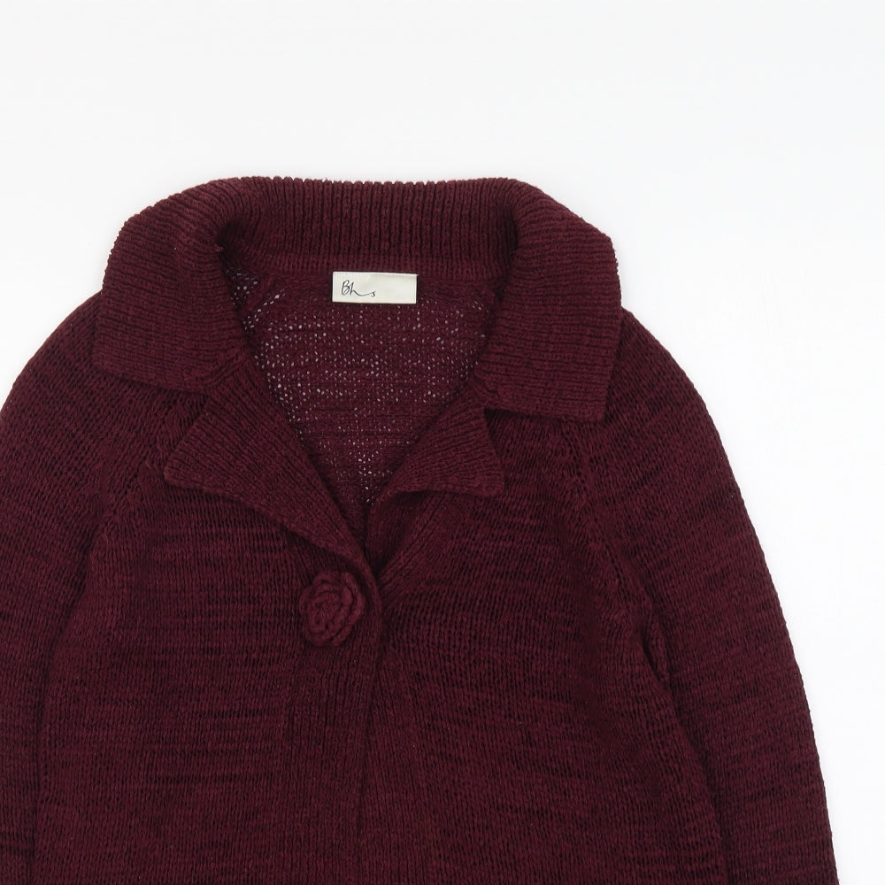 BHS Womens Red Round Neck Acrylic Cardigan Jumper Size 10