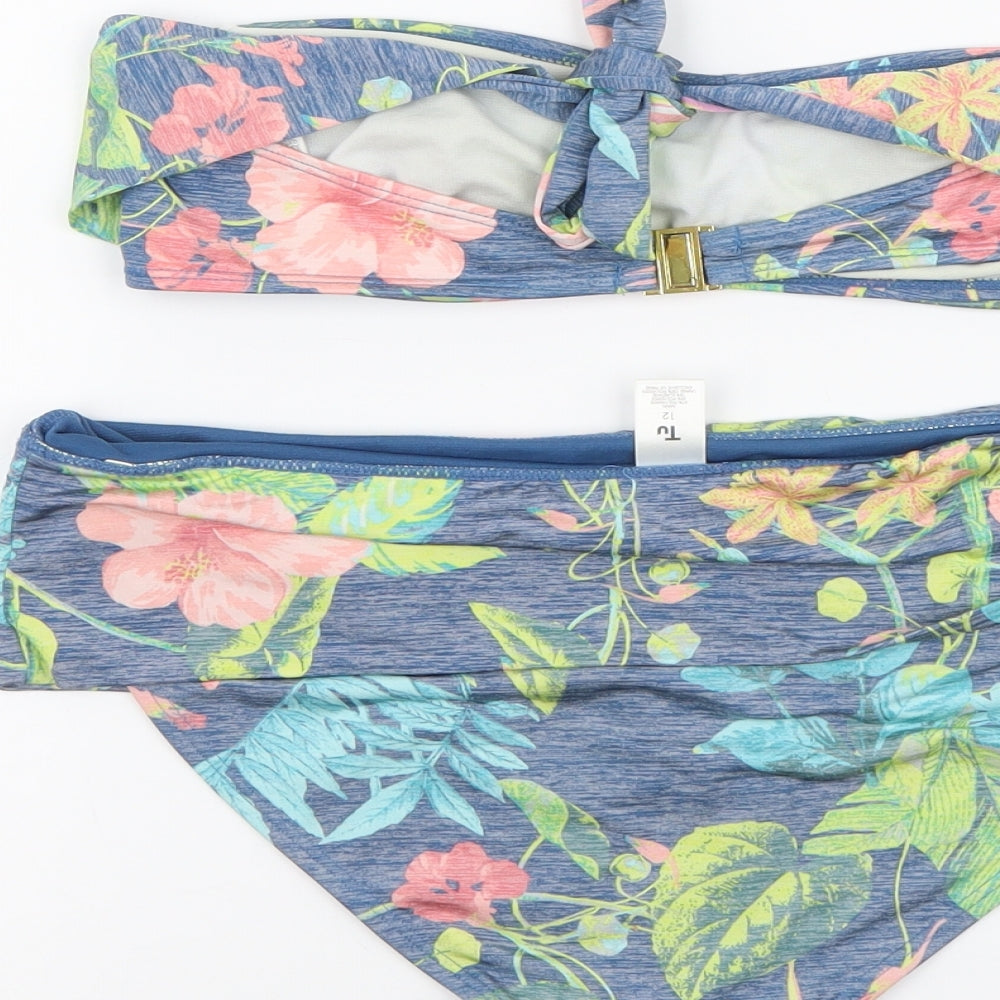 TU Womens Blue Floral Polyamide Bikini Size 12
