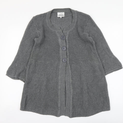 Linique Womens Grey Round Neck Cotton Cardigan Jumper Size L