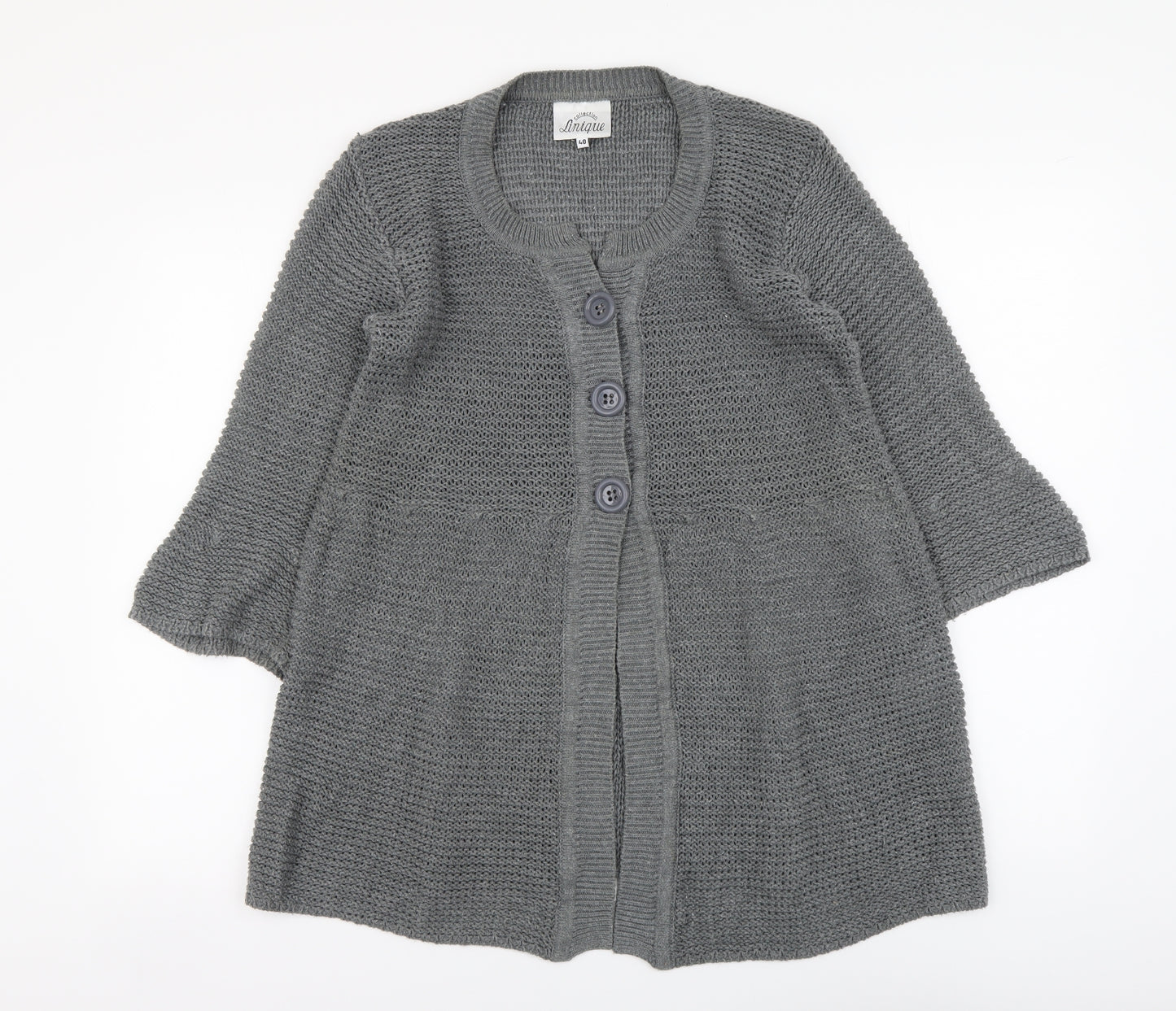 Linique Womens Grey Round Neck Cotton Cardigan Jumper Size L