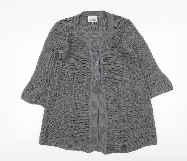 Linique Womens Grey Round Neck Cotton Cardigan Jumper Size L