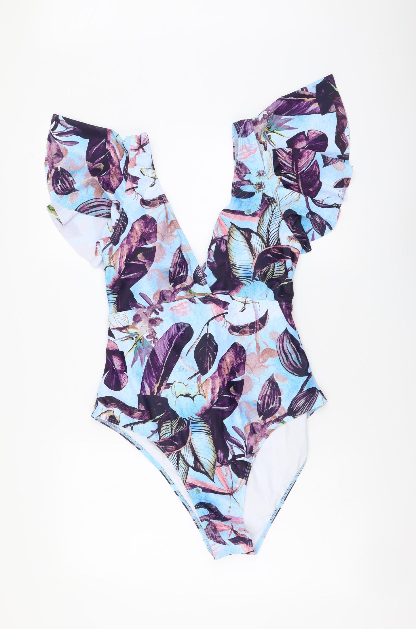 SheIn Womens Blue Floral Polyester One Piece Size 2XL