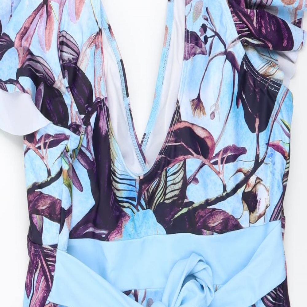 SheIn Womens Blue Floral Polyester One Piece Size 2XL