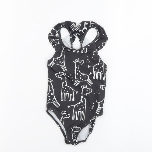 F&F Girls Grey Geometric Polyester Bodysuit One-Piece Size 2-3 Years Pullover - Giraffe Print Swimwear