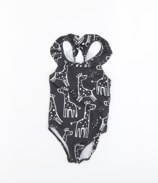 F&F Girls Grey Geometric Polyester Bodysuit One-Piece Size 2-3 Years Pullover - Giraffe Print Swimwear