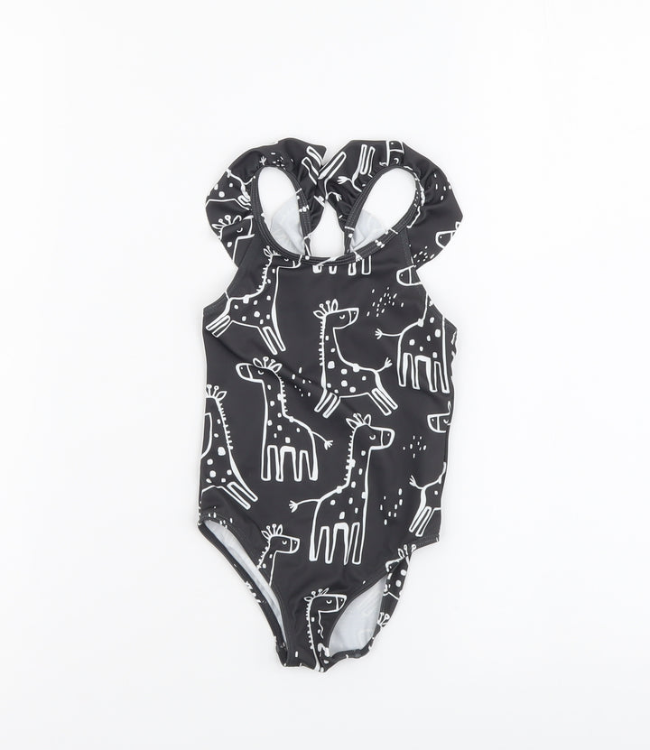 F&F Girls Grey Geometric Polyester Bodysuit One-Piece Size 2-3 Years Pullover - Giraffe Print Swimwear