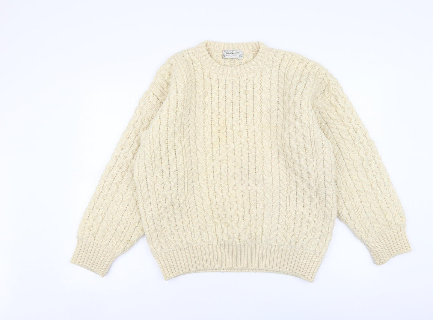 Highland Clothing Womens Ivory Round Neck Wool Pullover Jumper Size XL