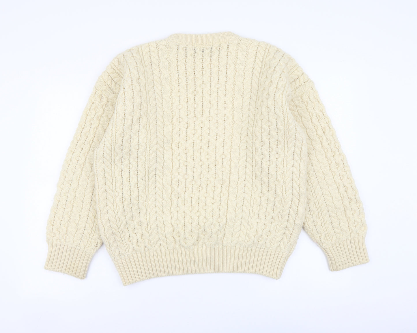 Highland Clothing Womens Ivory Round Neck Wool Pullover Jumper Size XL