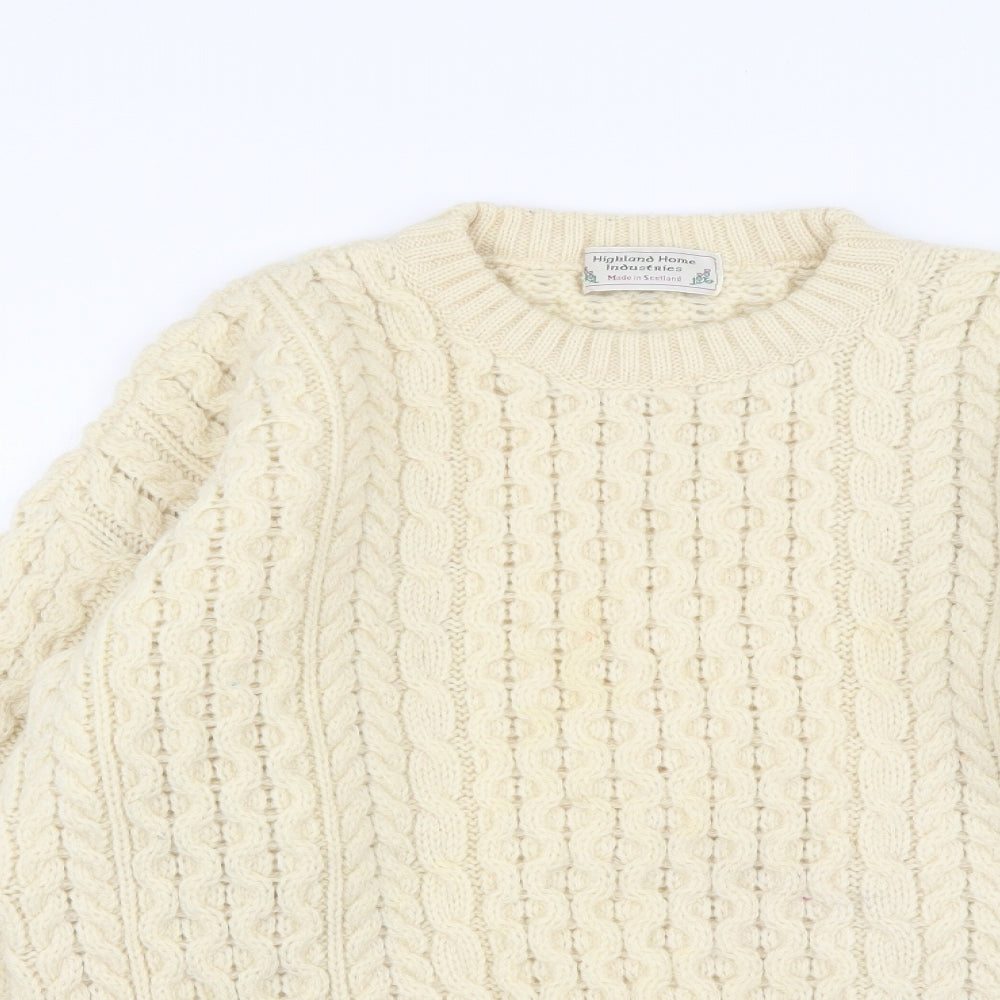 Highland Clothing Womens Ivory Round Neck Wool Pullover Jumper Size XL