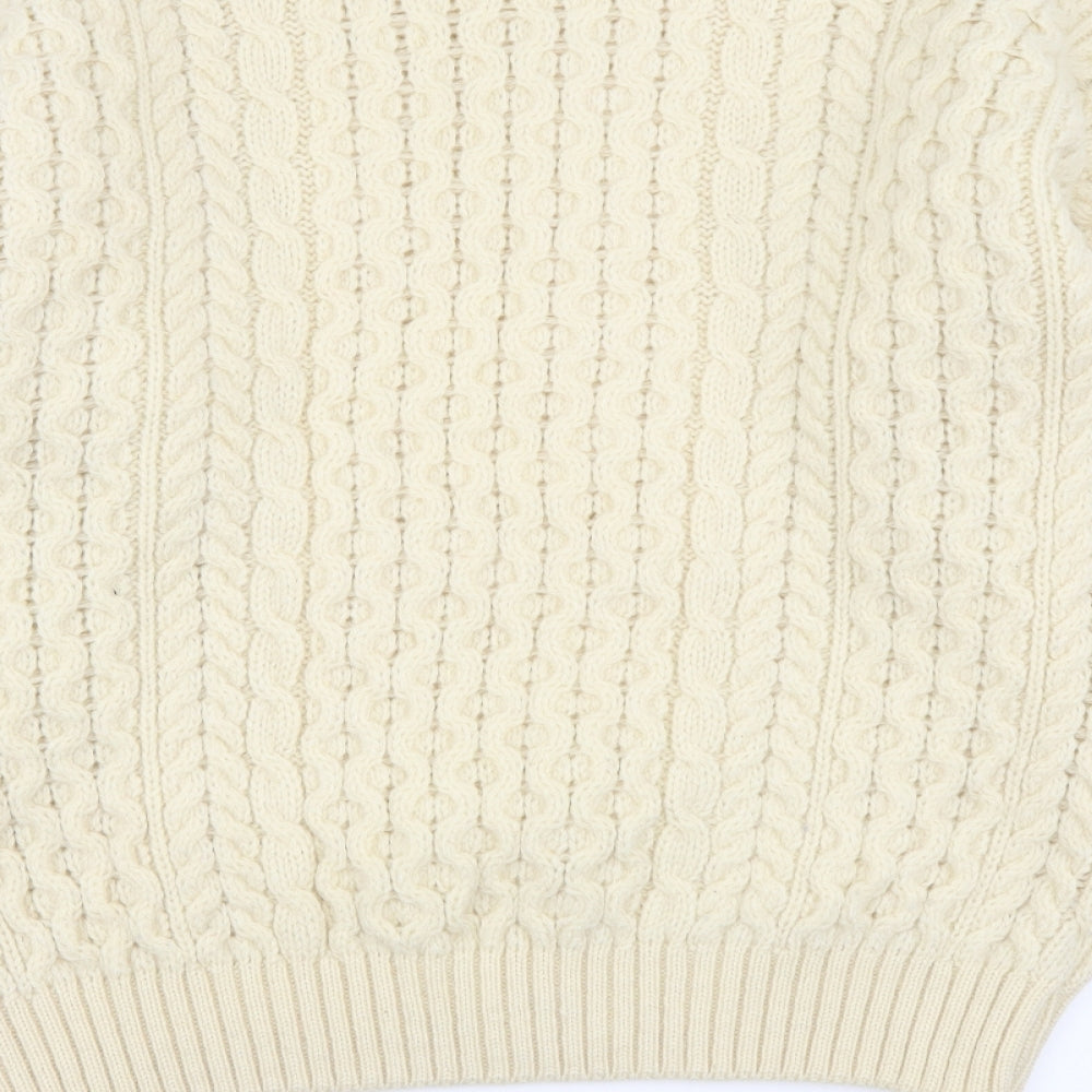 Highland Clothing Womens Ivory Round Neck Wool Pullover Jumper Size XL