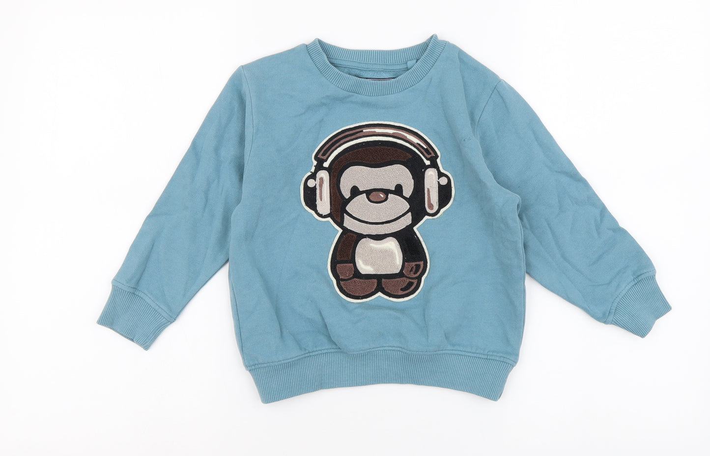 NEXT Boys Blue Cotton Pullover Sweatshirt Size 3-4 Years Pullover - Monkey