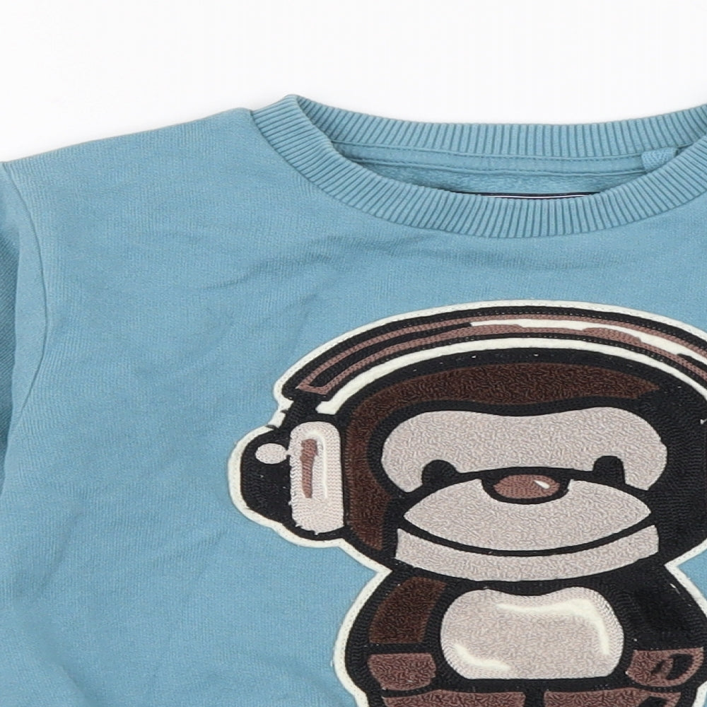 NEXT Boys Blue Cotton Pullover Sweatshirt Size 3-4 Years Pullover - Monkey