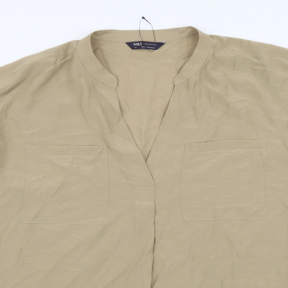 Marks and Spencer Womens Beige Viscose Basic Blouse Size 16 V-Neck