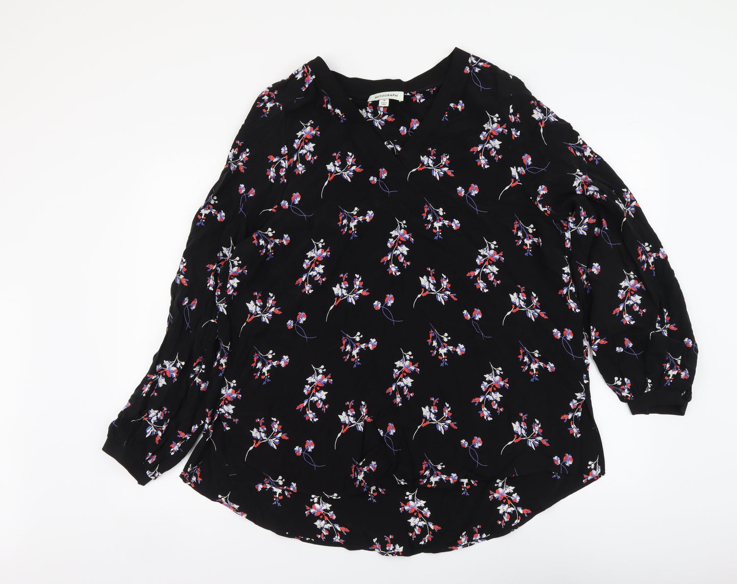 Autograph Womens Black Floral Cupro Basic Blouse Size 18 V-Neck