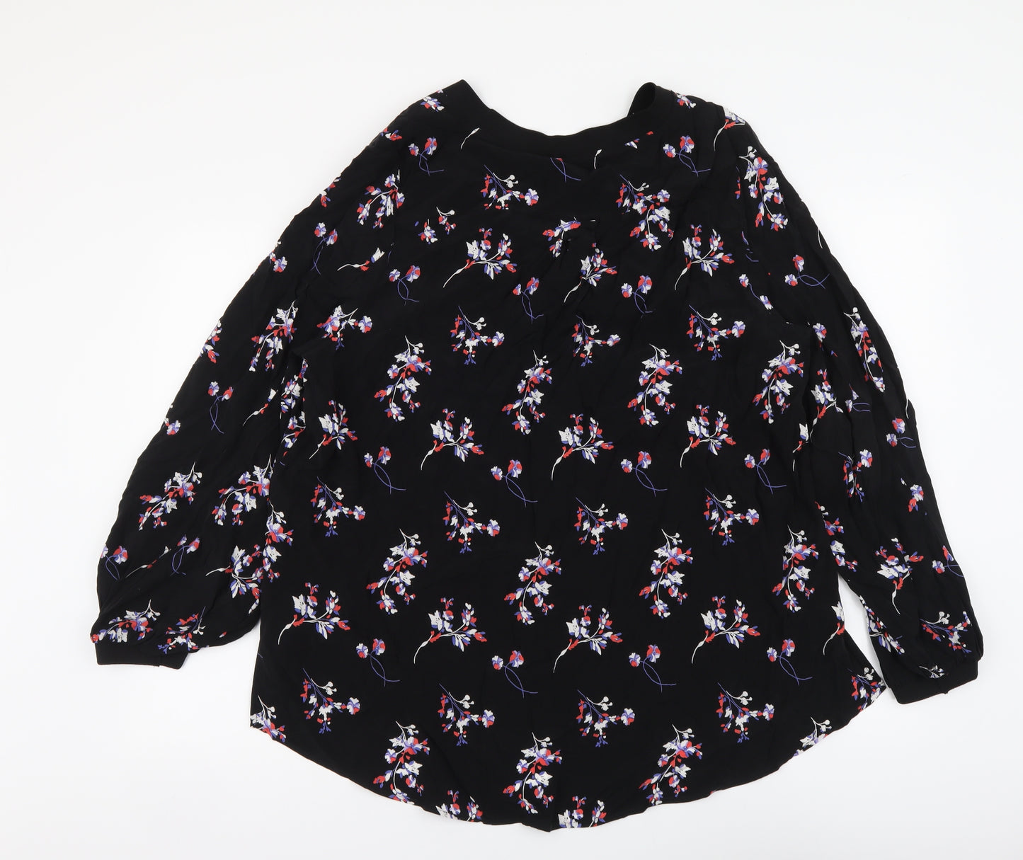 Autograph Womens Black Floral Cupro Basic Blouse Size 18 V-Neck