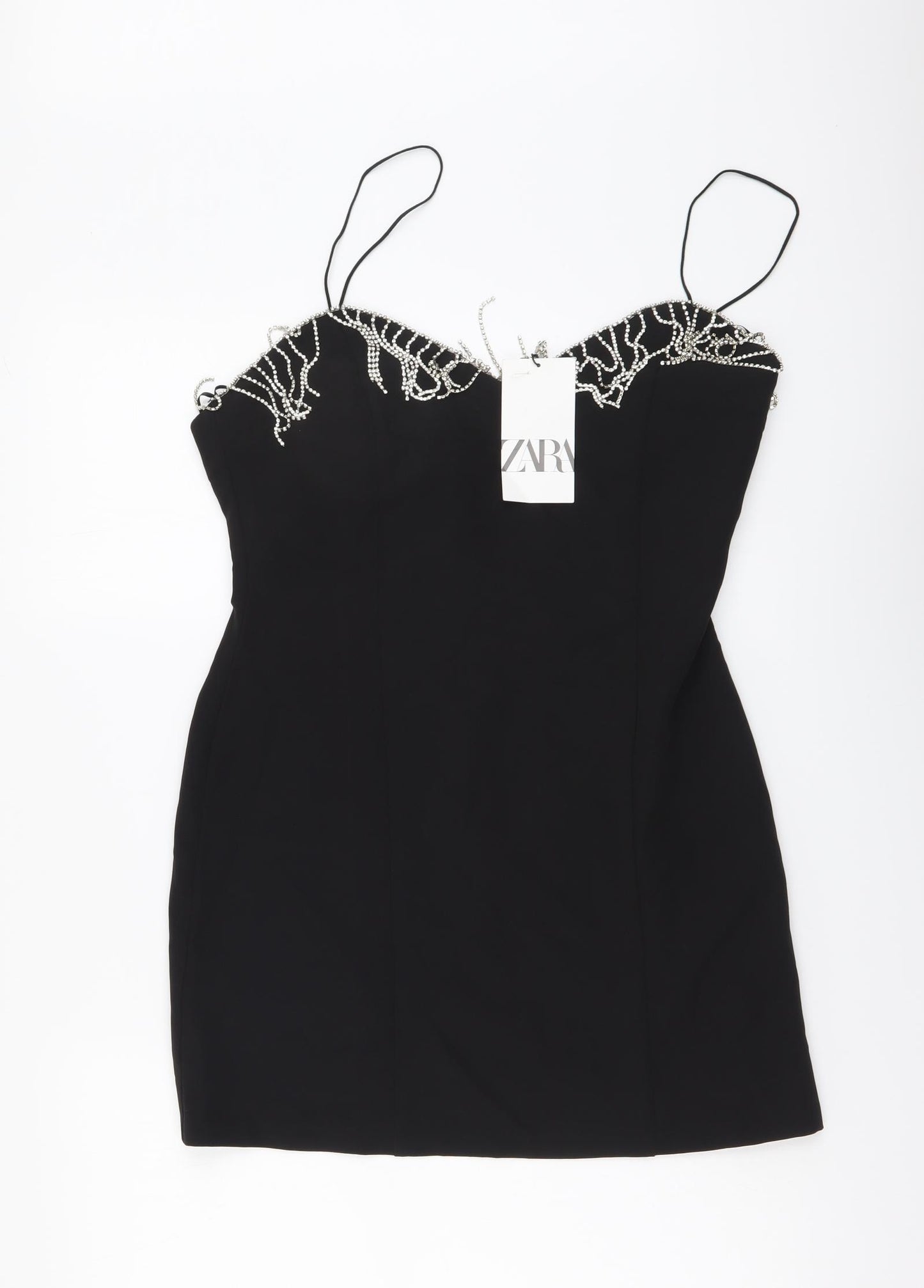 Zara Womens Black Polyester Basic Blouse Size XL V-Neck