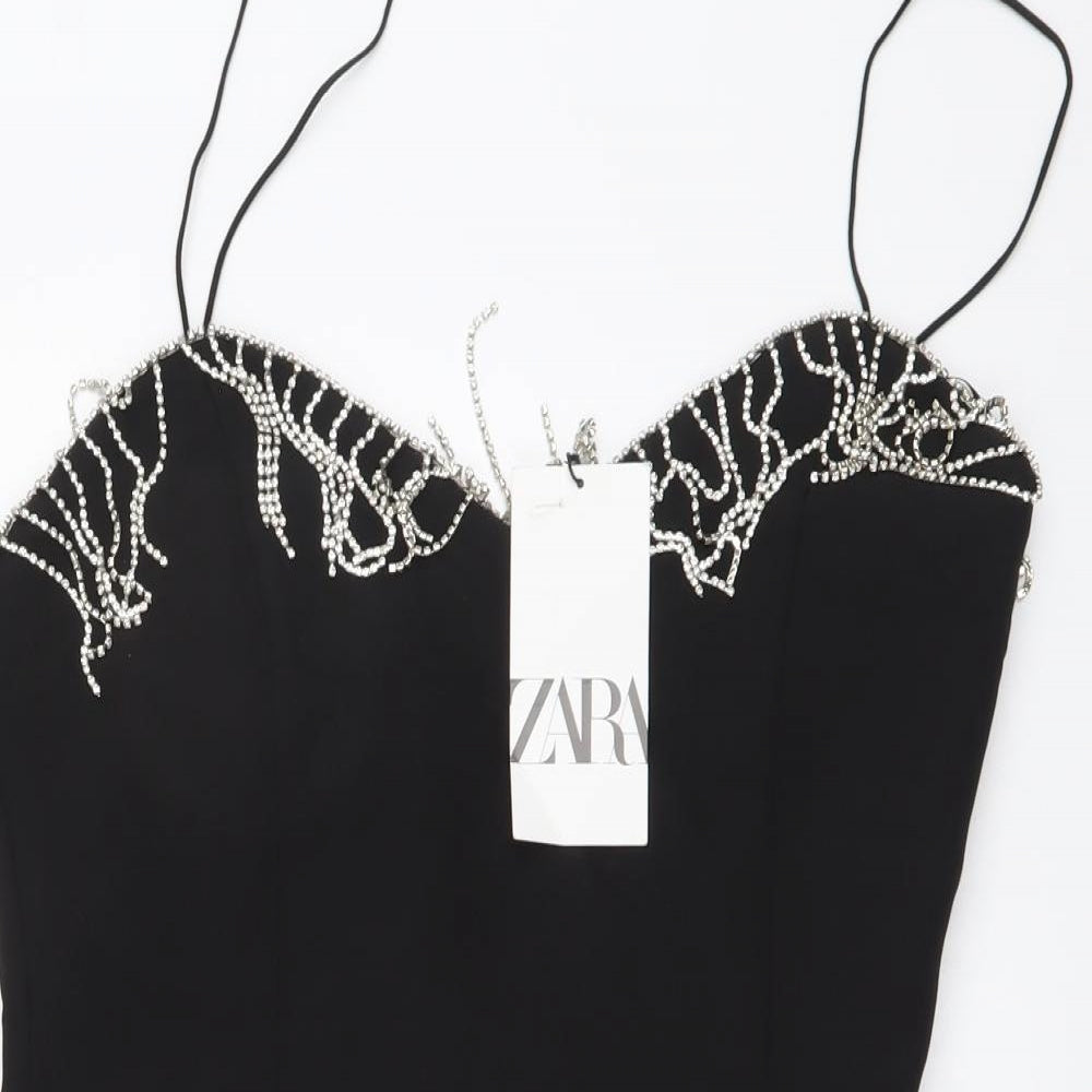 Zara Womens Black Polyester Basic Blouse Size XL V-Neck