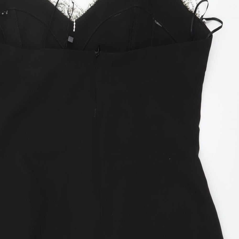 Zara Womens Black Polyester Basic Blouse Size XL V-Neck