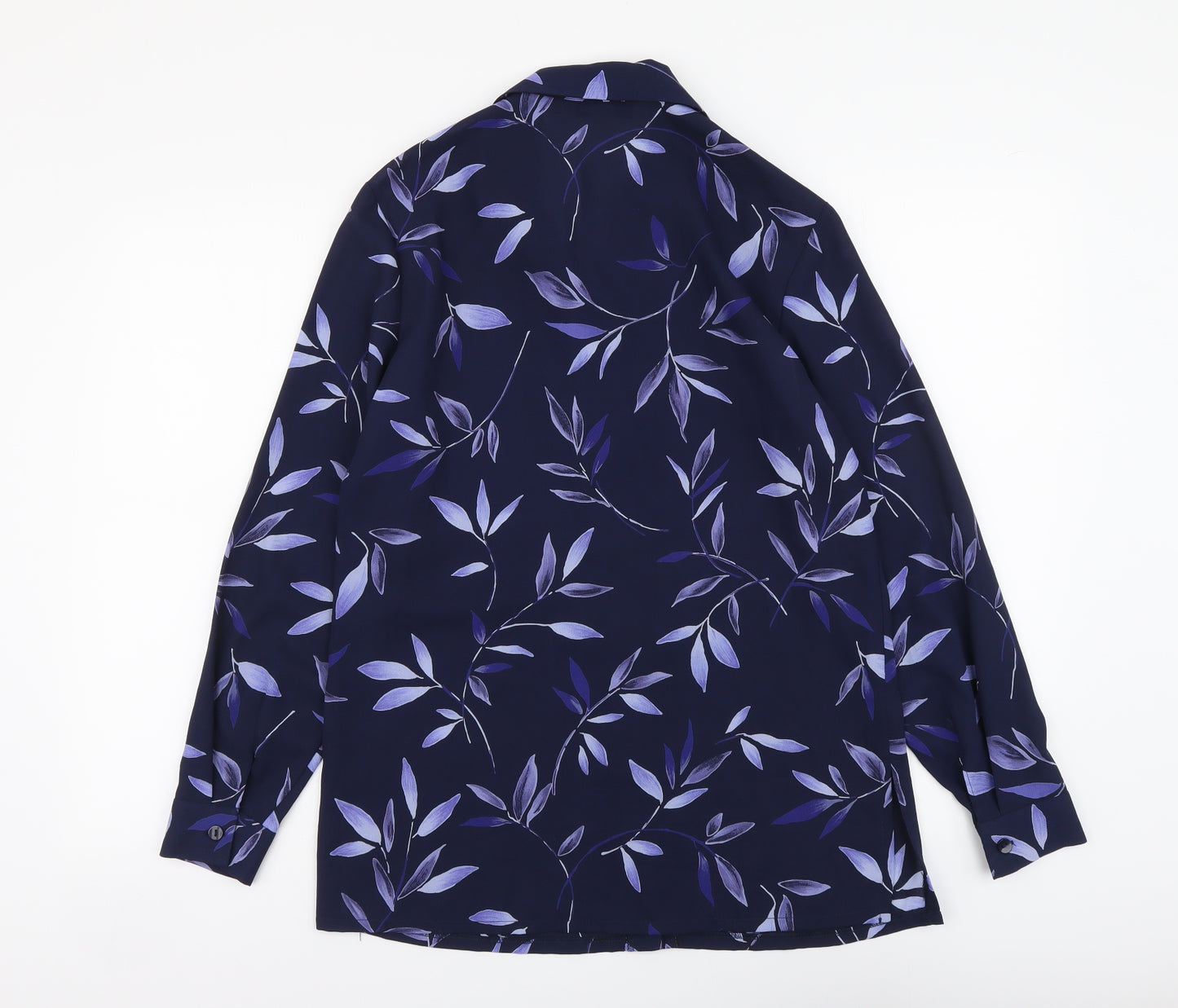 Suzanne Grae Womens Blue Floral Polyester Basic Button-Up Size 10 Collared