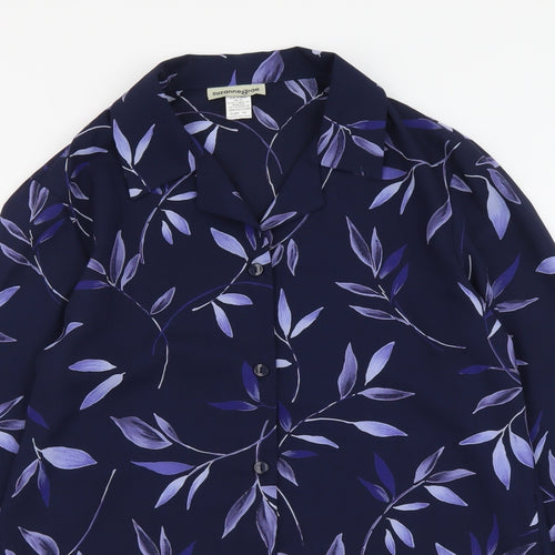 Suzanne Grae Womens Blue Floral Polyester Basic Button-Up Size 10 Collared