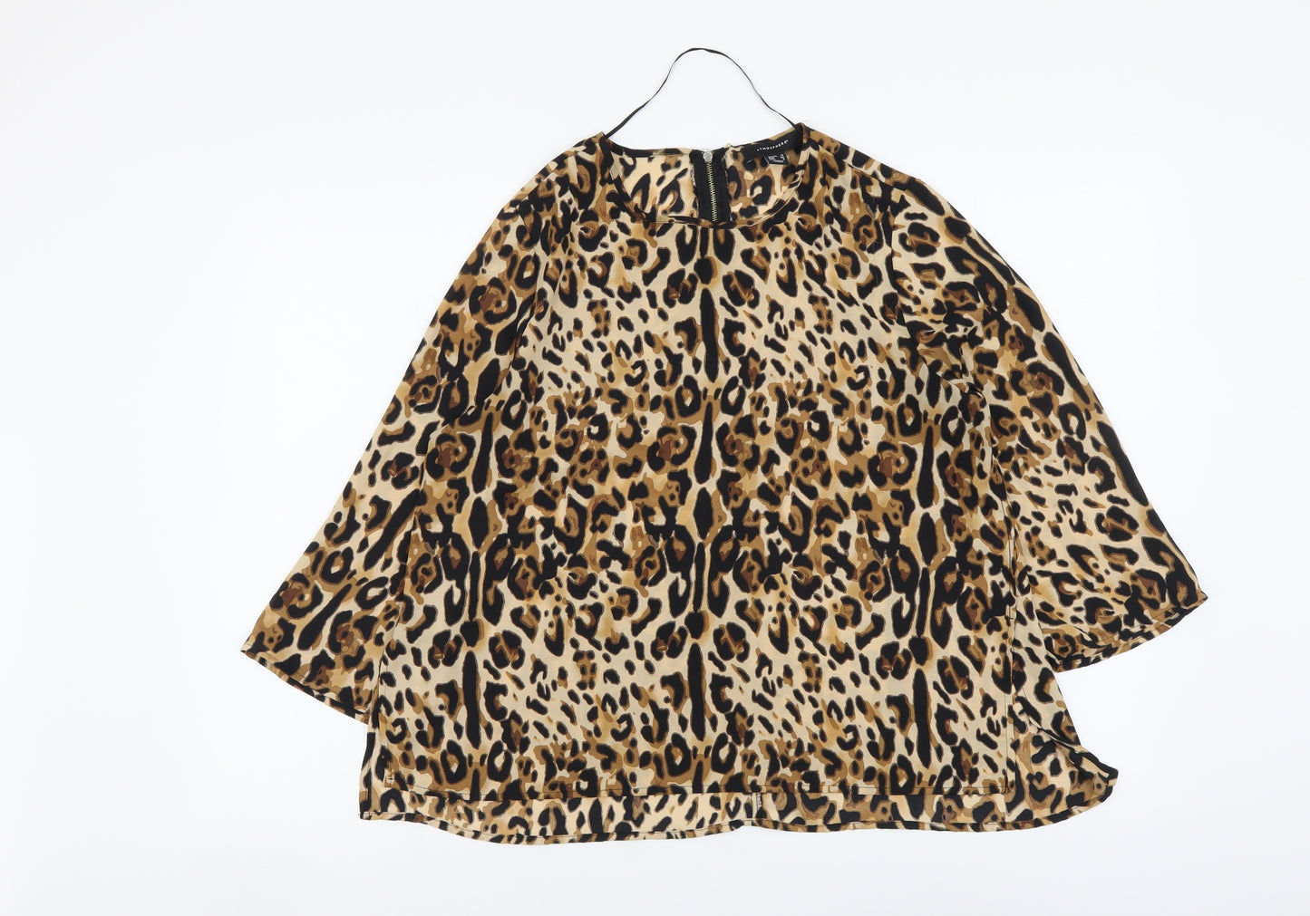 Atmosphere Womens Brown Animal Print Polyester Basic Blouse Size 12 Round Neck - Leopard pattern