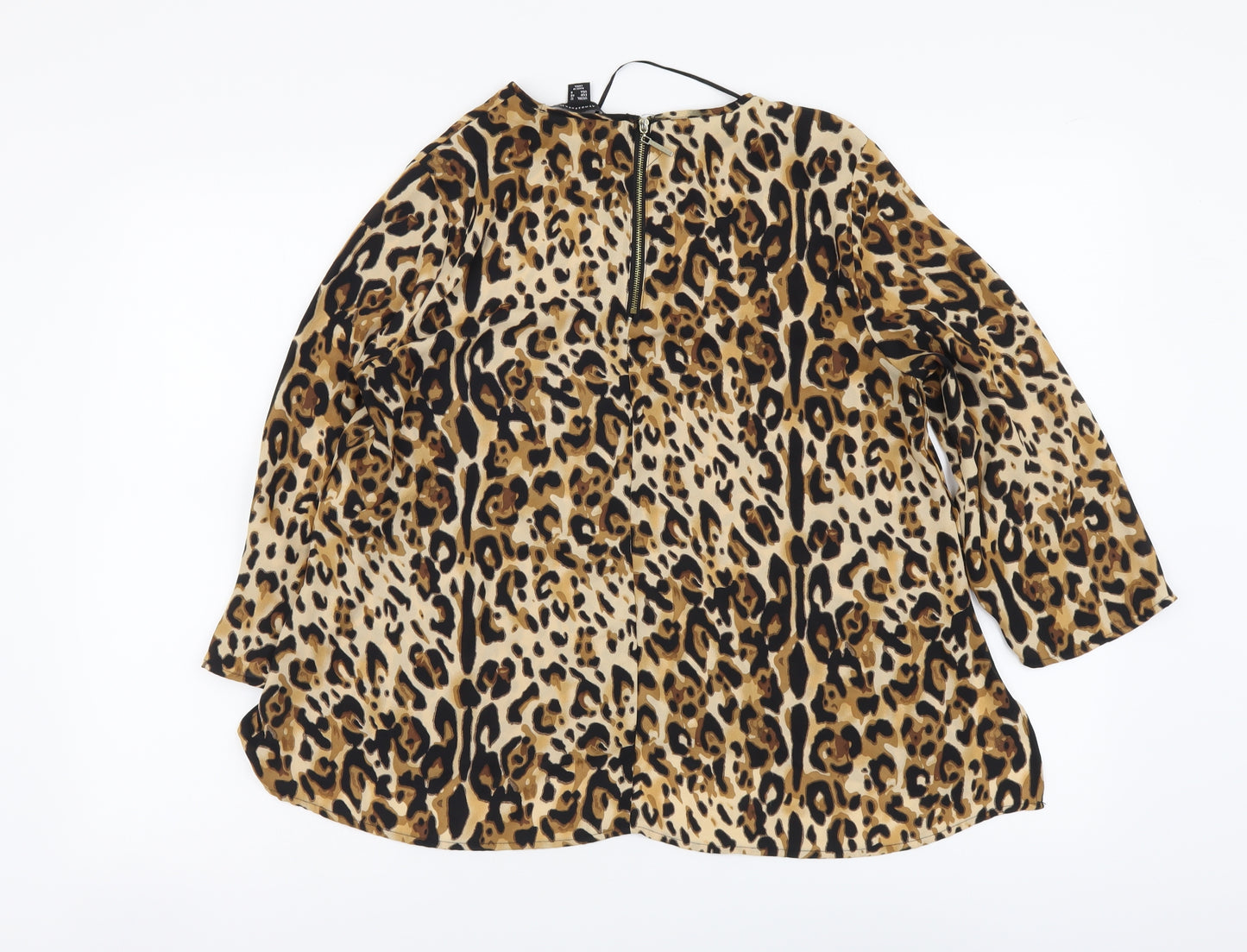 Atmosphere Womens Brown Animal Print Polyester Basic Blouse Size 12 Round Neck - Leopard pattern