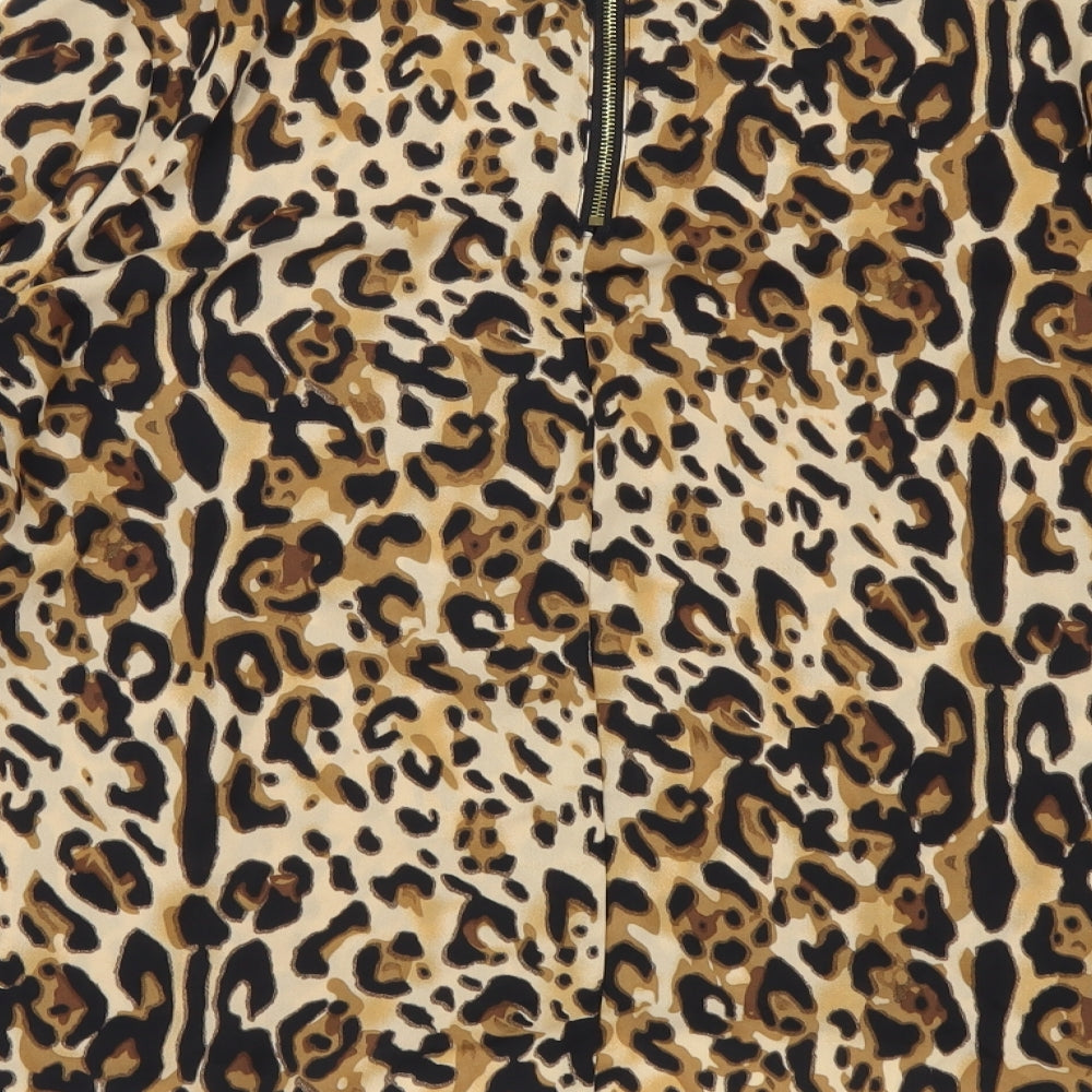 Atmosphere Womens Brown Animal Print Polyester Basic Blouse Size 12 Round Neck - Leopard pattern