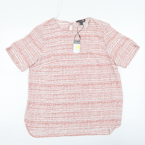 Pimark Womens Pink Striped Polyester Basic Blouse Size 14 Round Neck