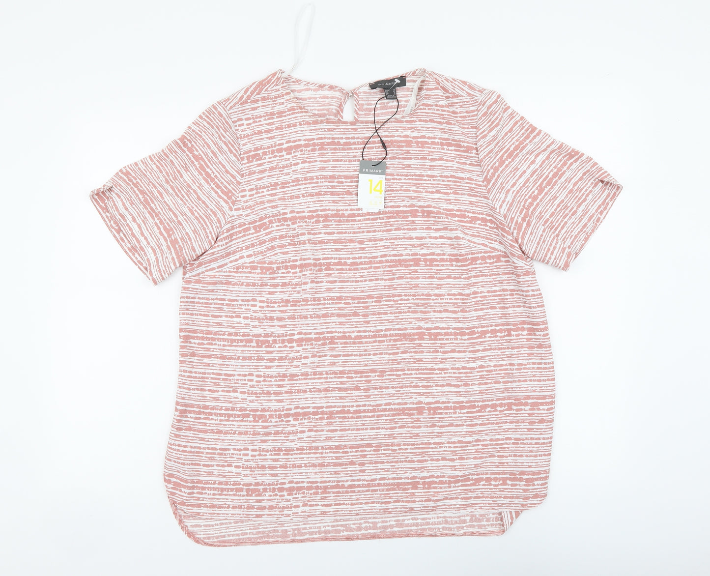 Pimark Womens Pink Striped Polyester Basic Blouse Size 14 Round Neck