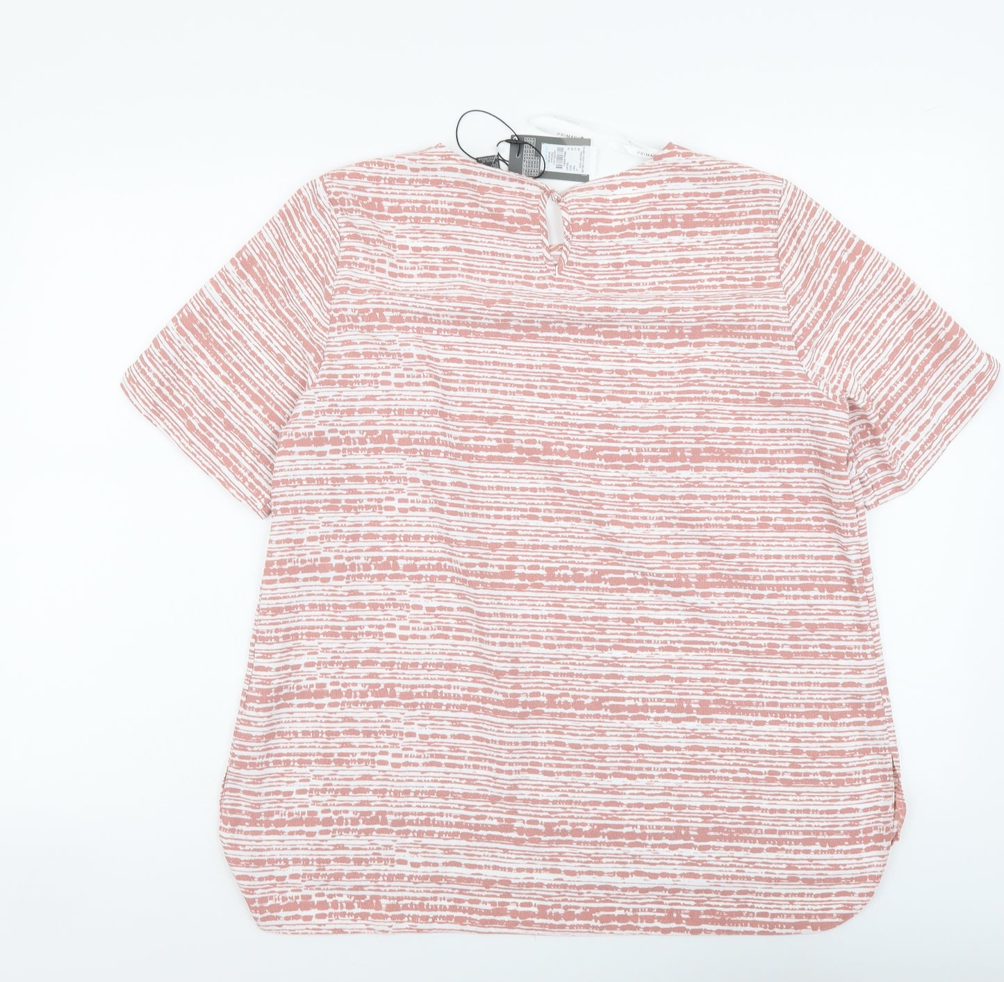 Pimark Womens Pink Striped Polyester Basic Blouse Size 14 Round Neck