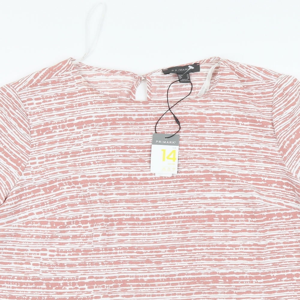Pimark Womens Pink Striped Polyester Basic Blouse Size 14 Round Neck