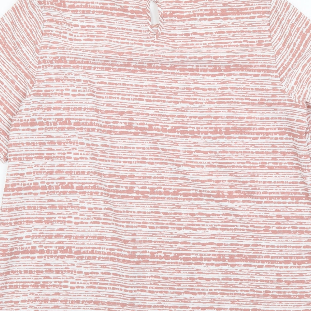 Pimark Womens Pink Striped Polyester Basic Blouse Size 14 Round Neck