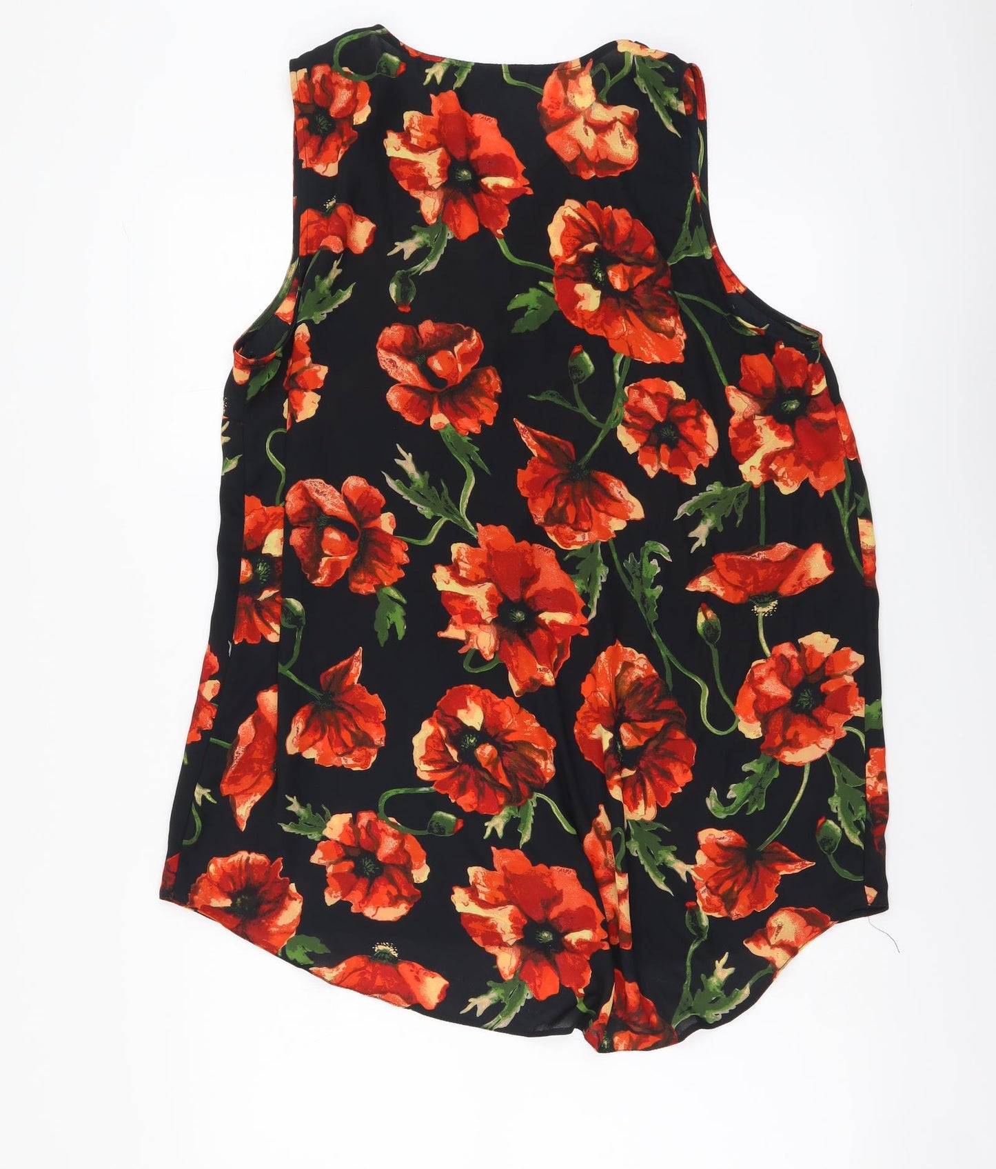 George Womens Black Floral Polyester Basic Blouse Size 18 Round Neck