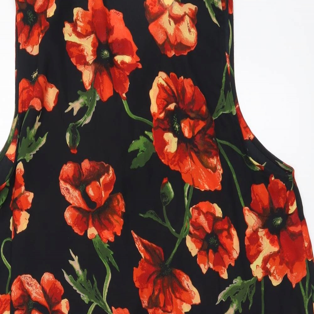 George Womens Black Floral Polyester Basic Blouse Size 18 Round Neck