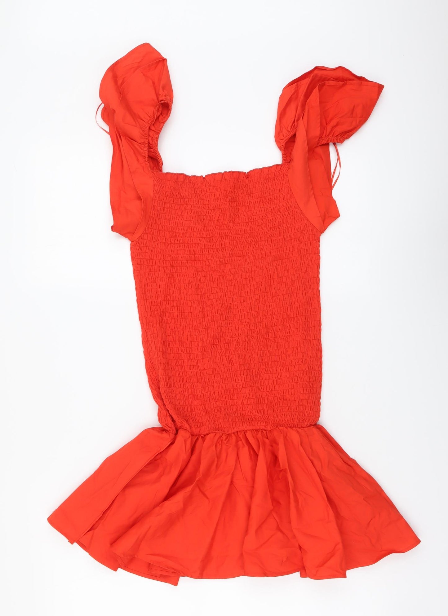 Zara Womens Red Cotton Trapeze & Swing Size L Square Neck Pullover