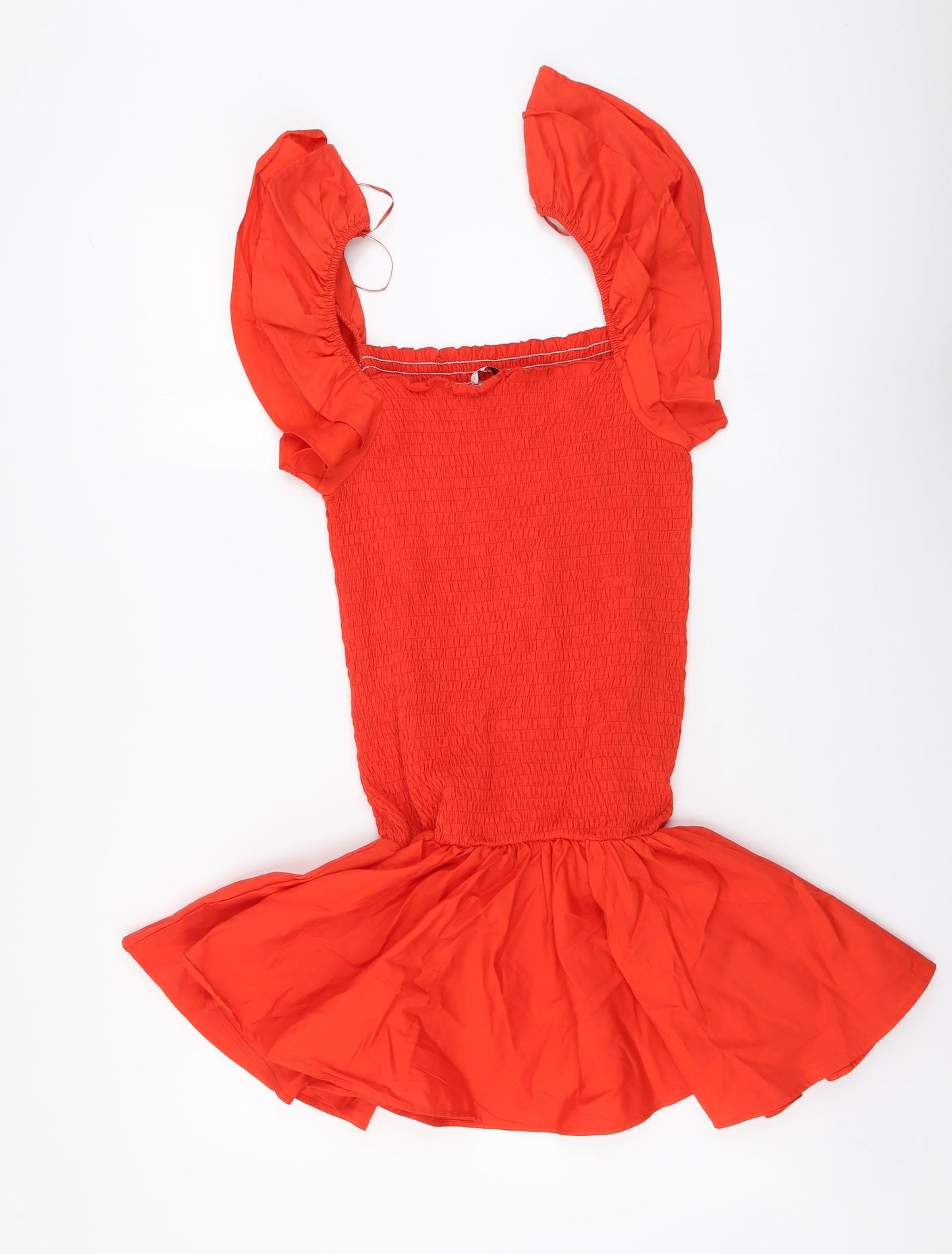 Zara Womens Red Cotton Trapeze & Swing Size L Square Neck Pullover