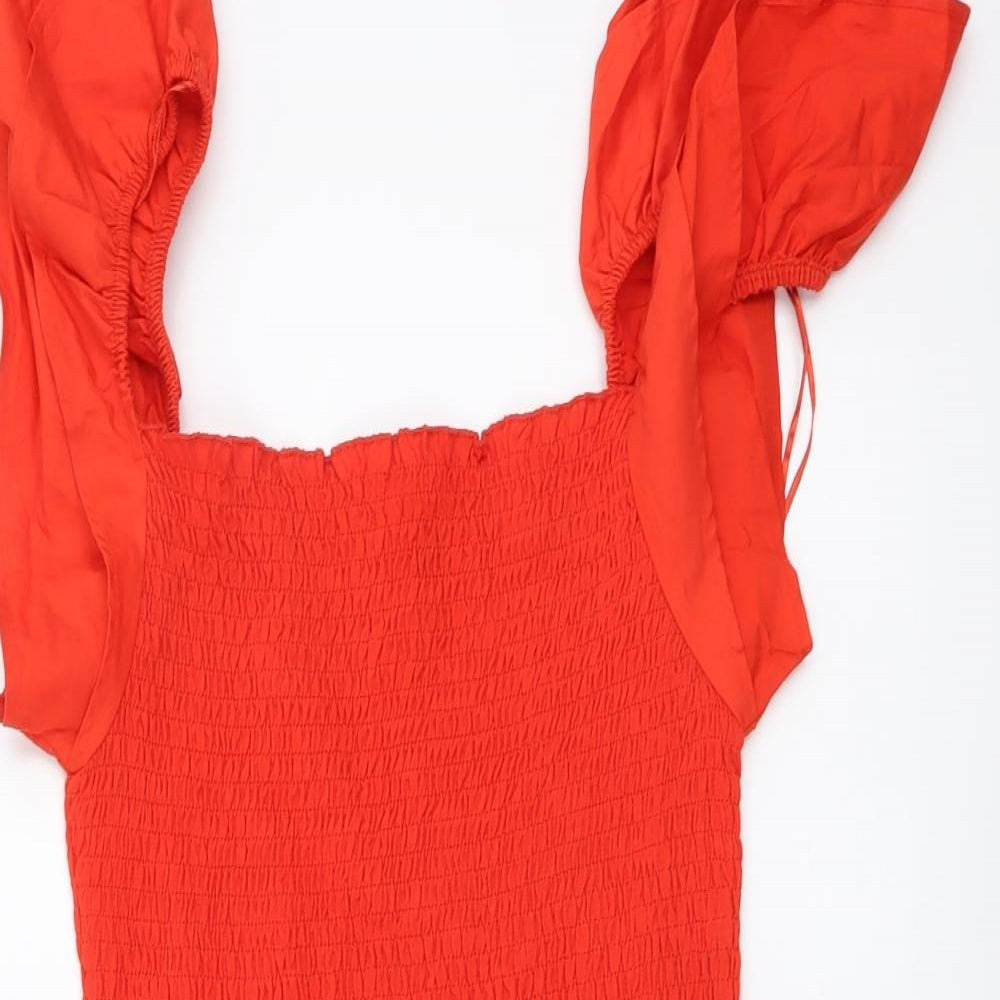 Zara Womens Red Cotton Trapeze & Swing Size L Square Neck Pullover