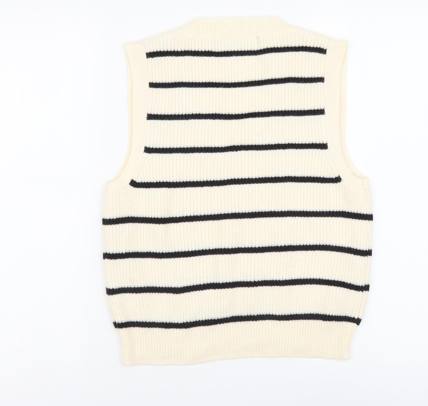 Primark Womens Beige V-Neck Striped Polyester Vest Jumper Size S