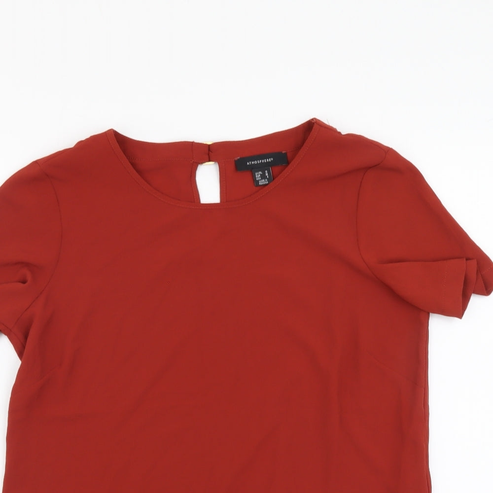 Atmosphere Womens Red Polyester Basic Blouse Size 10 Round Neck