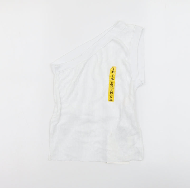 Pull&Bear Womens White Polyester Basic Blouse Size S One Shoulder