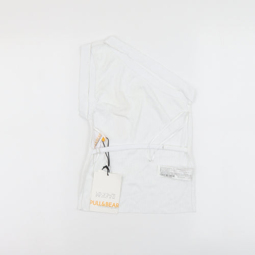 Pull&Bear Womens White Polyester Basic Blouse Size S One Shoulder