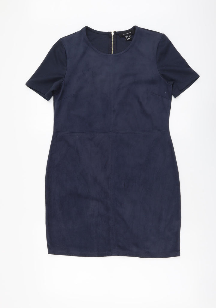 Atmosphere Womens Blue Polyester A-Line Size 10 Round Neck Zip
