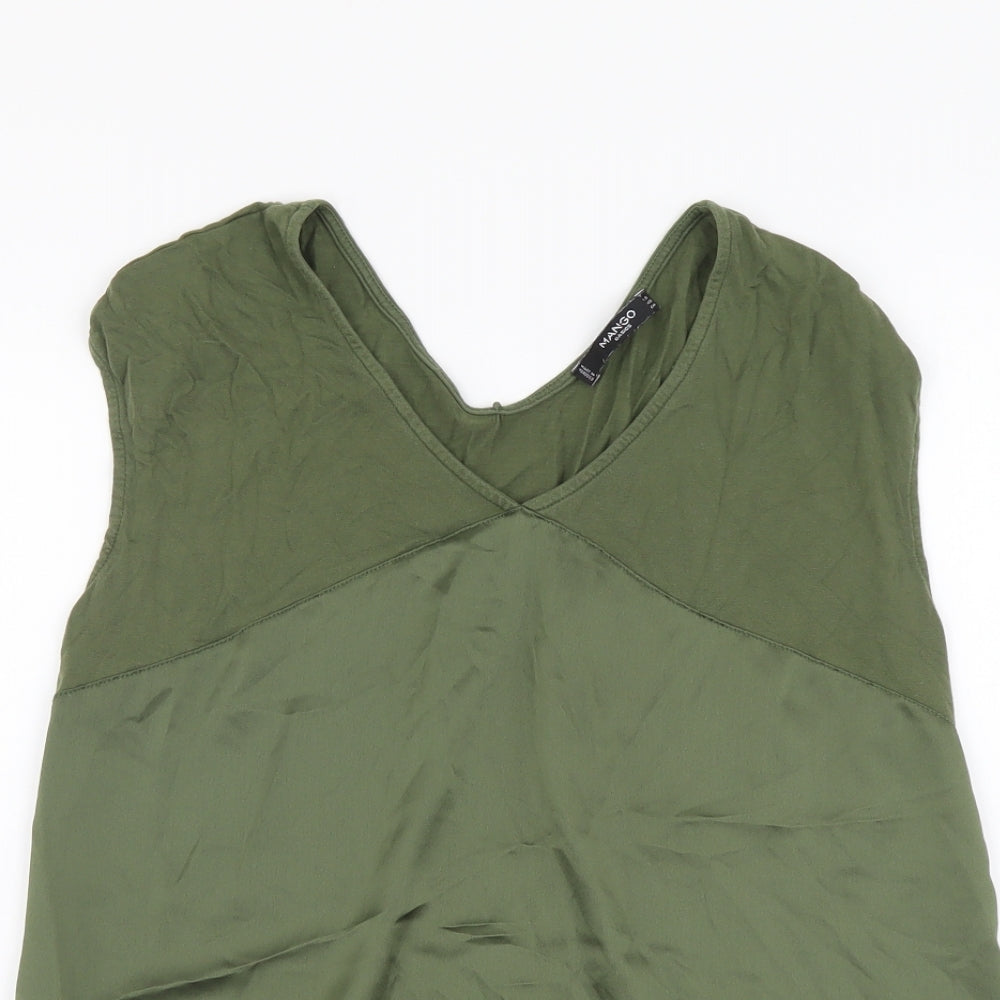 Mango Womens Green Viscose Basic Tank Size S V-Neck