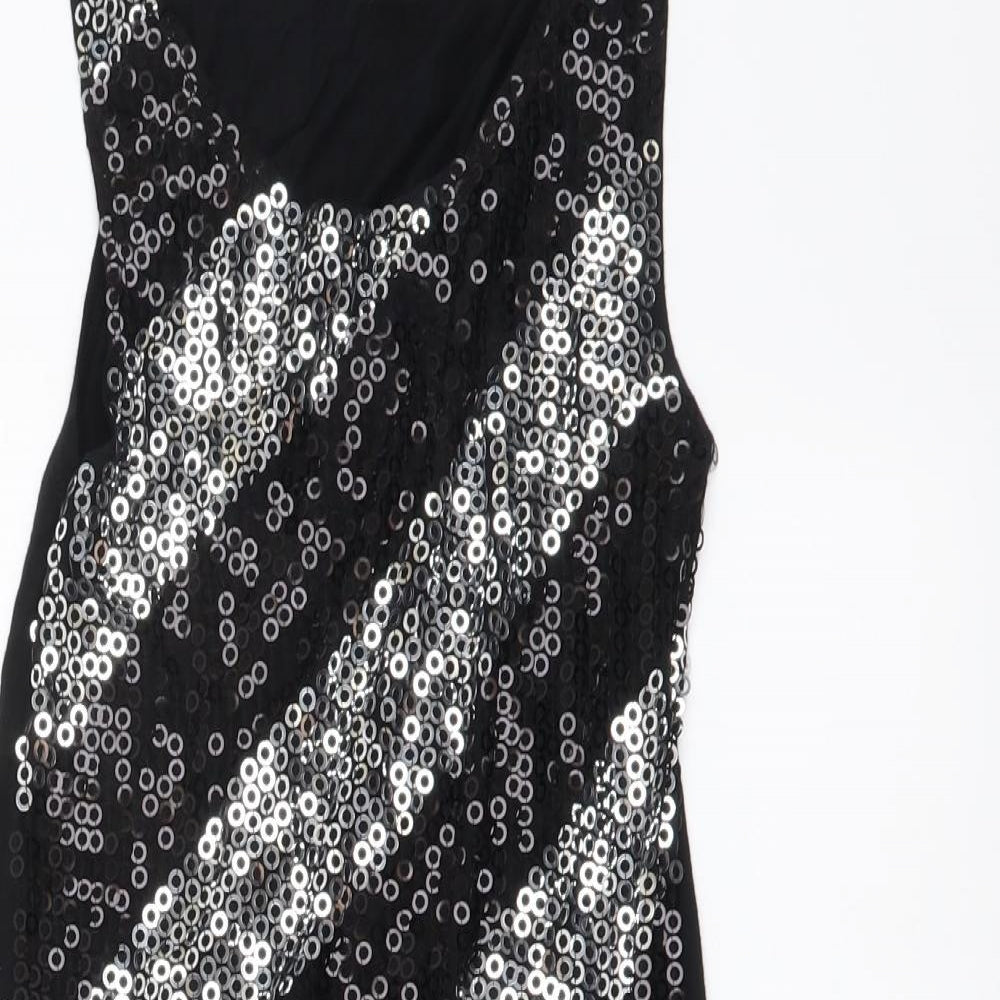 H&M Girls Black Striped Polyester A-Line Size 14 Years Round Neck Pullover