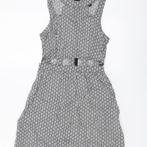 H&M Womens Black Geometric Polyester Mini Size 6 Round Neck Zip